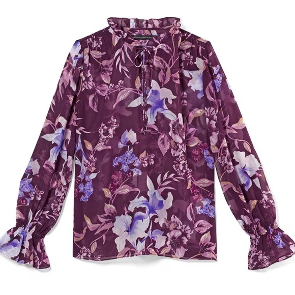 WHITE HOUSE BLACKMARKET Long Sleeve Tie Neck Printed Blouse burgundy Size M - Picture 1 of 9